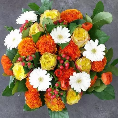 Bouquet ensoleillé jaune orange blanc
