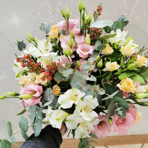 Bouquet rond couleurs pastelles